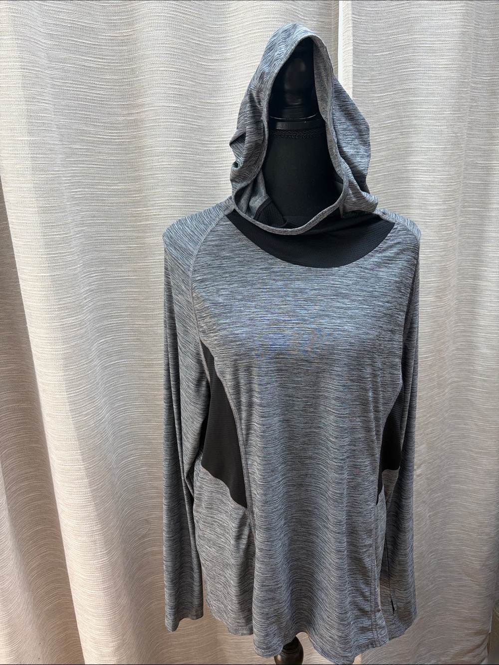 Champion Gray Hooded Crewneck Sweater with Contrast Panels